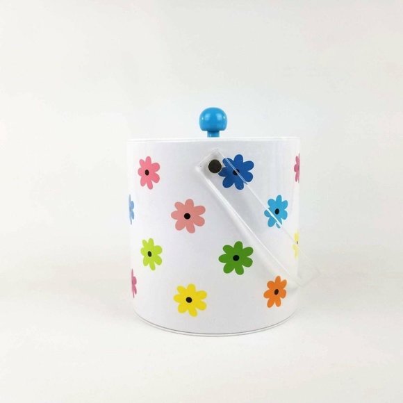 Retro Bar Ice Bucket White Multicolor Daisy Floral - Picture 3 of 12
